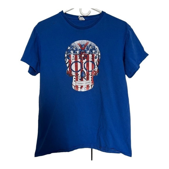 Skull T-Shirt Blue‎ Red Patriotic Men’s Size M Delta Pro Weight Flawed - Picture 1 of 7